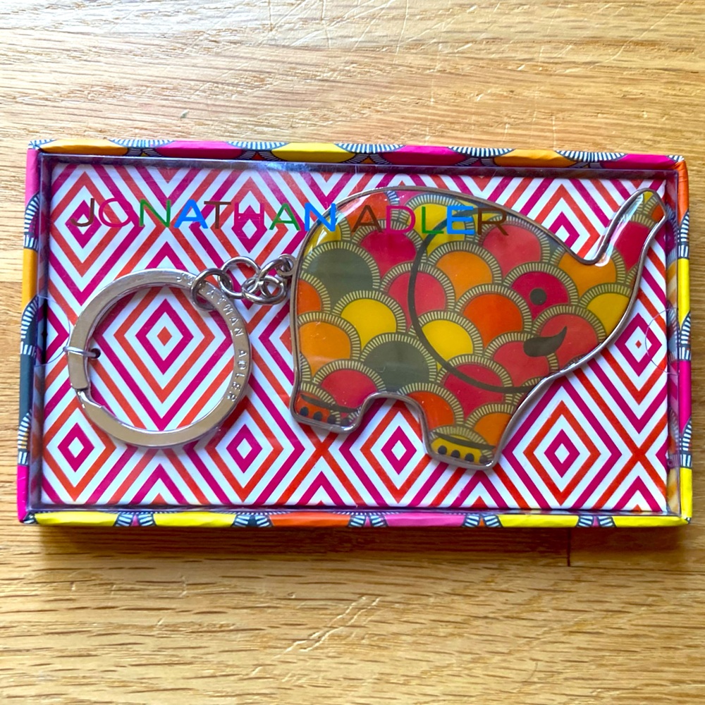 NIB - Jonathan Adler Colorful Elephant Keychain Keyring - Hard to Find